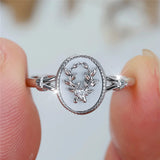 Trendy Female White Enamel Stone Oval Leaf Plant Ring Vintage Gold Silver Color Rings For Women Wedding Jewelry Gift