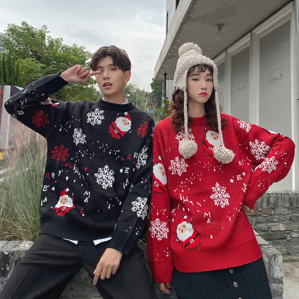 Christmas Knitted Sweaters for Family Couples Christmas Jacquard Jumpers Long Sleeve Warm Thicken Knitwear Sweater Pullover