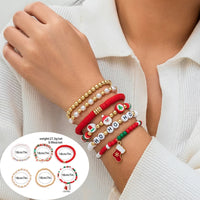 5pcs/set Cute Christmas Series Snowflake Tree Pendant Crystal Bracelet Women CCB Beads Adjustable Thread Rope Bracelet