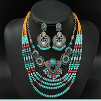 Fashion Boehmia Ethnic Multilayer Beads Chains Necklaces Green Color Vintage Handmade Beads Choker Collar Necklaces