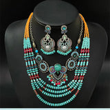 Fashion Boehmia Ethnic Multilayer Beads Chains Necklaces Green Color Vintage Handmade Beads Choker Collar Necklaces