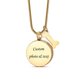 Personalized Round Paw Print Urn Necklace for Ashes Custom  Stainless Steel Cremation Jewelry with Dog Bone Memorial Pendant