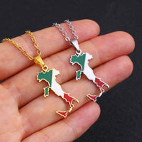 Italian map pendant stainless steel necklace famous ethnic style female niche design sense of light luxury geometric drip oil je