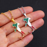 Italian map pendant stainless steel necklace famous ethnic style female niche design sense of light luxury geometric drip oil je