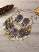 KMVEXO Gypsy Bohemia Chic Vintage Metal Coin Crystal Tassel Jewelry Sets Women Hippie Turkish Ethnic Tribal Necklace Earring Set