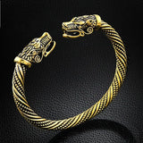 Classic Animal Viking Double Wolf Head Adjustable Bracelet Men Stainless Steel Bracelet Fashion Double Snake Heads Jewelry Gift