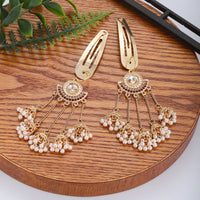 New Ethnic Indian Gold Color Crystal Long Tassel Hairpins Geometric Retro Hair Clips Girls Barrettes Slid Clip Fashion Jewelry