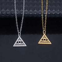 Stainless steel hollowed-out triangular devil's eye pendant necklace, square pendant collarbone chain women's accessories