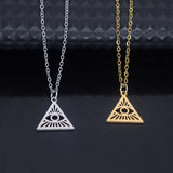 Stainless steel hollowed-out triangular devil's eye pendant necklace, square pendant collarbone chain women's accessories