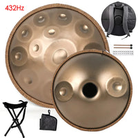 432Hz/440Hz Gold Handpan Drum with Steel Tongue for Yoga,Meditation Instrument,Beginner,Tambor Gift, 22 inch,9, 10,12,14,17notes