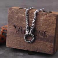 Nordic viking rune with Open Round Clasp pendant necklace stainless steel chain with wood box