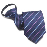 Zipper Ties For Men Women Striped Mens Tie For Business Wedding Skinny Neck Tie Casual Slim Blue deep Light navy blue Necktie