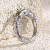 E.B.belle New Vintage Style Three Green Zircon Ring PVD Plated 316L Stainless Steel Simple Women Statement Finger Chic Jewelry