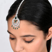 Stonefans Fashion Geometric Zircon Forehead Headpiece Indian Head Accessories Elegant Green Water Drop Hair Chain for Women