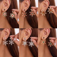 Delicate Multicolor Christmas Snowflake Stud Earrings for Women Zircon Pearl Dangle Piercing Earrings Girl New Year Party Gifts