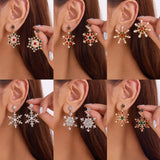 Delicate Multicolor Christmas Snowflake Stud Earrings for Women Zircon Pearl Dangle Piercing Earrings Girl New Year Party Gifts