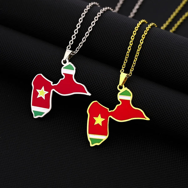 2024 new fashion stainless steel French Guadeloupe map flag pendant necklace temperament everything collarbone chain birthday an
