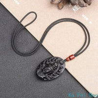 Natural Genuine Obsidian Pendant Zodiac Natal Buddha Guardian God Dainichi Rulai Pendant Jewelry Gift for Men and Women