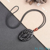 Natural Genuine Obsidian Pendant Zodiac Natal Buddha Guardian God Dainichi Rulai Pendant Jewelry Gift for Men and Women
