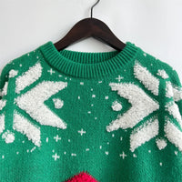 Women's Jacquard Round Neck Long Sleeve Thickened Knit Pullover Christmas Tree Design Autumn/winter New Style Sweater
