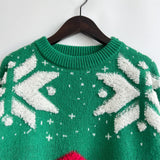 Women's Jacquard Round Neck Long Sleeve Thickened Knit Pullover Christmas Tree Design Autumn/winter New Style Sweater