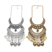 Boho Gypsy Vintage Metal Coin Tassel Large Bib Necklace Collar Women Indian Ethnic Statement Necklace Jewelry