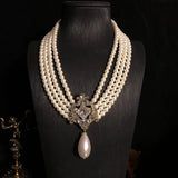 Vintage palace style multi-layer pearl necklace set with gems and diamonds to do old gold choker earrings stud earrings sweater