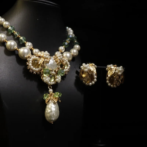Medieval jewelry set Baroque water drop court style elegant vintage sweater chain pearl earrings