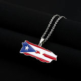 2024 New fashion vintage dripping stainless steel Puerto Rico map flag pendant necklace men's and women's collarbone chain acces