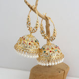1 Pair Indian Bollywood Jhumka Earrings, Colorful Rhinestone Hollow Pearl Pendant Tassel, Women's Daily Wear Banquet Party Gift