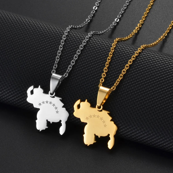 Anniyo 2.5cm Venezuela Map Pendant Necklaces for Women Girls Jewelry Venezuelan Stainless Steel Accessory @502362