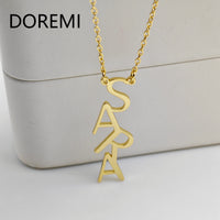 DOREMI Customized Letters Charm Name Necklace Big Letter Title Pendant Custom Initial Vertical Drop Name Necklace