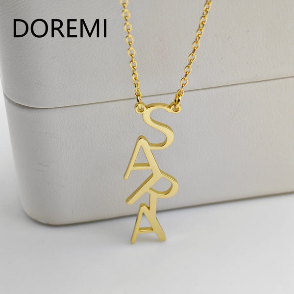 DOREMI Customized Letters Charm Name Necklace Big Letter Title Pendant Custom Initial Vertical Drop Name Necklace