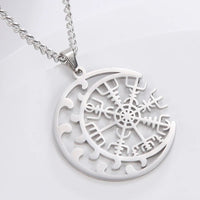 Dawapara Vegvísir Amulet Stainless Steel Necklace Norse Jewelry Runic Compass Symbol of Protection and Guidance Talisman