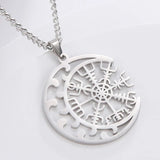 Dawapara Vegvísir Amulet Stainless Steel Necklace Norse Jewelry Runic Compass Symbol of Protection and Guidance Talisman