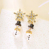 Fashion Christmas Snowman Snowflake Stud Earrings For Women Shiny Rhinestone White Pearl Piecring Earring New Year Jewelry Gifts