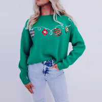 Xingqing Christmas Sweaters y2k Clothes Women Ball Ornament Pattern Round Neck Long Sleeve Pullover Knitted Tops Streetwear