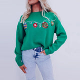 Xingqing Christmas Sweaters y2k Clothes Women Ball Ornament Pattern Round Neck Long Sleeve Pullover Knitted Tops Streetwear