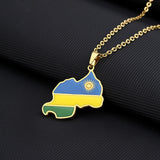 2024 New fashion stainless steel Rwanda map and flag necklace men's and women's geometric ethnic style collarbone chain Memorial