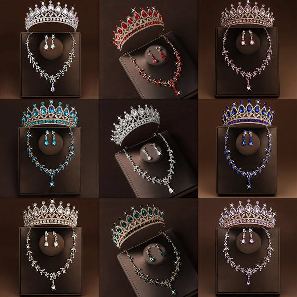 4 Pcs/Set Baroque Rhinestone Bridal Jewelry Set for Brides Wedding Headpieces Ladies Event Evening Ball Accessories
