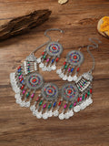 KMVEXO Gypsy Bohemia Chic Vintage Metal Coin Crystal Tassel Jewelry Sets Women Hippie Turkish Ethnic Tribal Necklace Earring Set