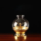 Golden Oil Lamp For Buddha With Glass Windproof Cover,Metal Buddhist Lantern Burner,Religious Candlestick Item