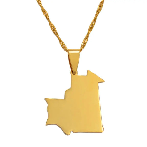 Anniyo Mauritania Map Pendant Necklace for Women/Men,Gold Color Mauritanian Jewelry Maps s #029021