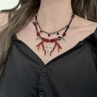 Luxurious Multi-Layer Red Beaded Flower Tassel Necklace Fashionable Choker High-End Clavicle Chain Jewelry Accessory