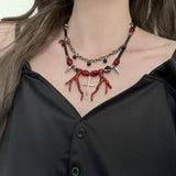 Luxurious Multi-Layer Red Beaded Flower Tassel Necklace Fashionable Choker High-End Clavicle Chain Jewelry Accessory