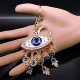 Turkish Lucky Blue Eye Keychain for Women Men Gold Color Metal Hamsa Hand Pendant Charms Bag Car Key Chain Ring Jewelry K9027S01
