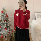 Xingqing Christmas y2k Sweaters Women Clothes Heart Print Round Neck Long Sleeve Knitted Pullover Tops 2000s Aesthetic Clothing