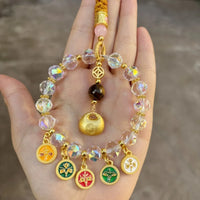 Gold Foil Car Mirror Dangle Pendant Lucky Lock Five Paths Wealth Goddess Mobile Phone Chain Beads Ornaments Hangings Decor