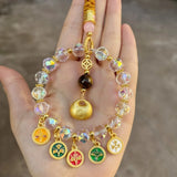 Gold Foil Car Mirror Dangle Pendant Lucky Lock Five Paths Wealth Goddess Mobile Phone Chain Beads Ornaments Hangings Decor
