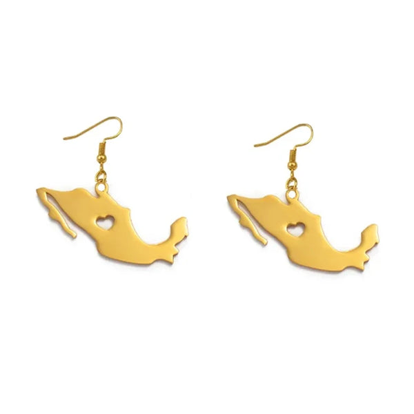 Anniyo Heart Mexico Map Earrings for Women Gold Color Jewelry Maps #004821E
